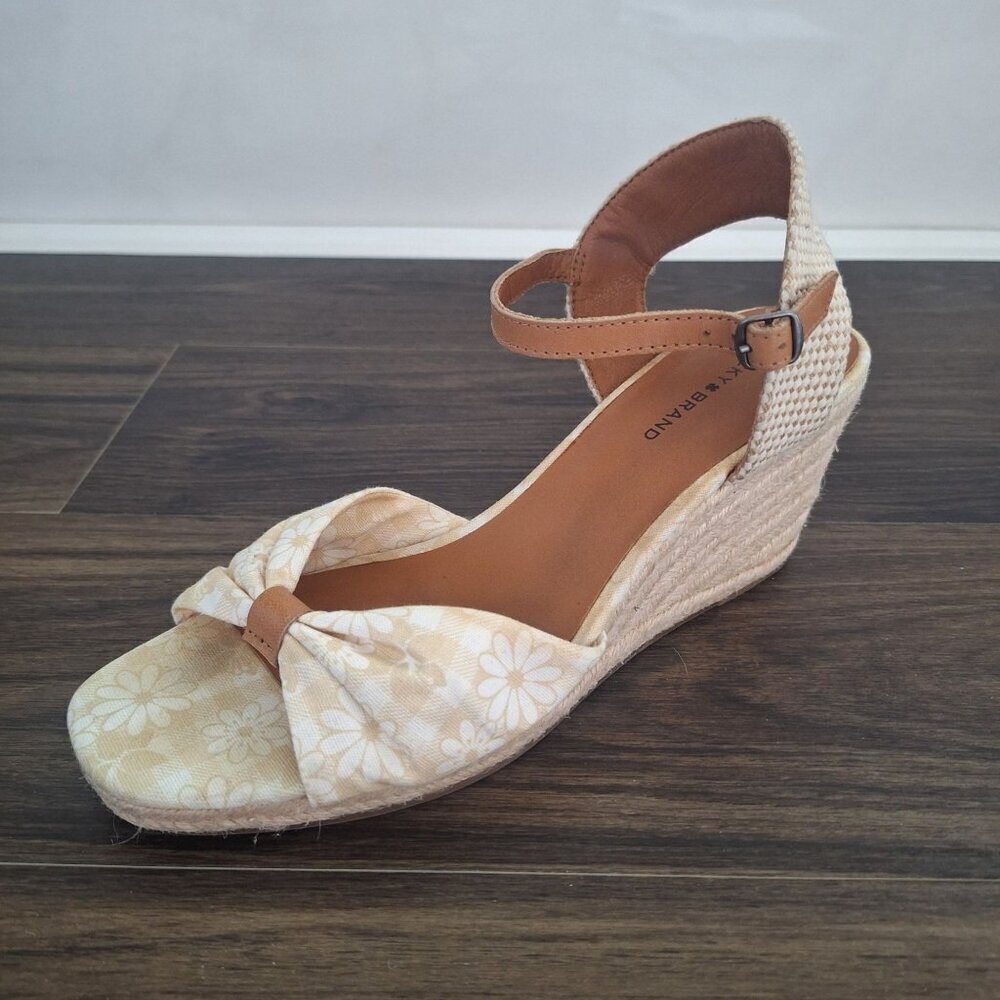 💙 Lucky Brand Floral Print Espadrilles Wedge Size 9.5 Cottage Natural Fabric Mi